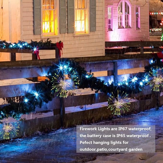 FOOING 6 Pack Firework Lights led Copper Wire Starbursts String Lights 8 Modes Battery Operated Fairy Lights with Remote,Decorative Hanging Lights for Party Patio Bedroom Christmas Decoration