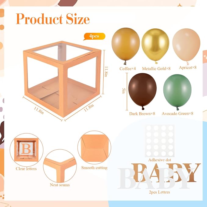 Zhanmai baby Boxes for Bear Baby Shower Decoration with 4 Letters 36 Balloons 4 Transparent Clear Balloon Box Blocks for Boy Girl Gender Reveal Party Favors (Multicolor)