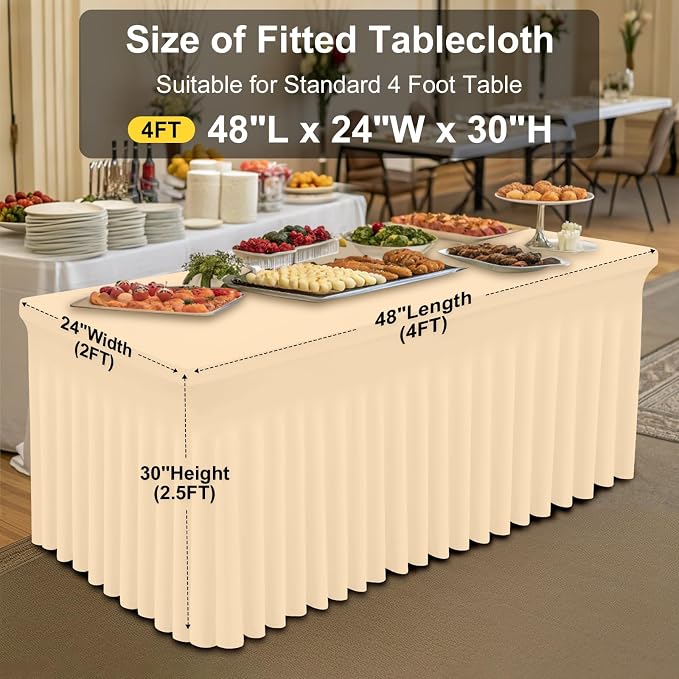 Smiry Spandex Tablecloth, Elastic Fitted Stretch Tablecloth for 4FT Rectangle Tables, Waterproof Washable Table Cover Skirt for Outdoor, Wedding, Banquet & Parties (Ivory, 48Lx24Wx30H Inch)