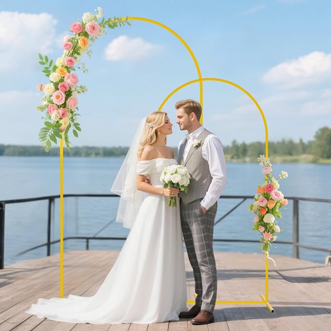 FUHSY Set of 2 Metal Backdrop Stand with Wedding Arch Cover Spandex 7.2FT, 6FT Balloon Party Backdrops Arch Stand Navy Blue Arched Backdrop Cover for Baby Shower Birthday Ceremony Banquet Event Decor