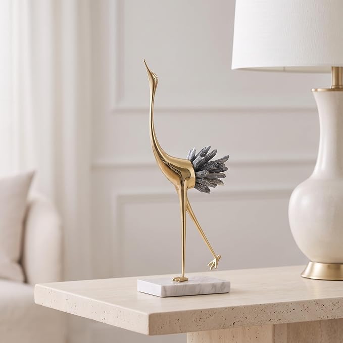 Suruim Gold Decor Accents, Brass Birds Statues - Modern Crystal Ornaments for Living Room, Bedroom, Office Desktop, Cabinets (Blue A)