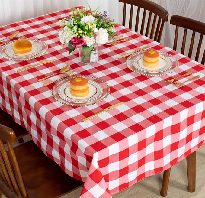 ShinyBeauty Checked Tablecloth Rectangle 54x80-Inch Red and White Buffalo Plaid Tablecloths Cotton Table Cover Gingham Table Cloths for Dining Rustic Lattice Tablecloth Buffalo Check Table Cloth