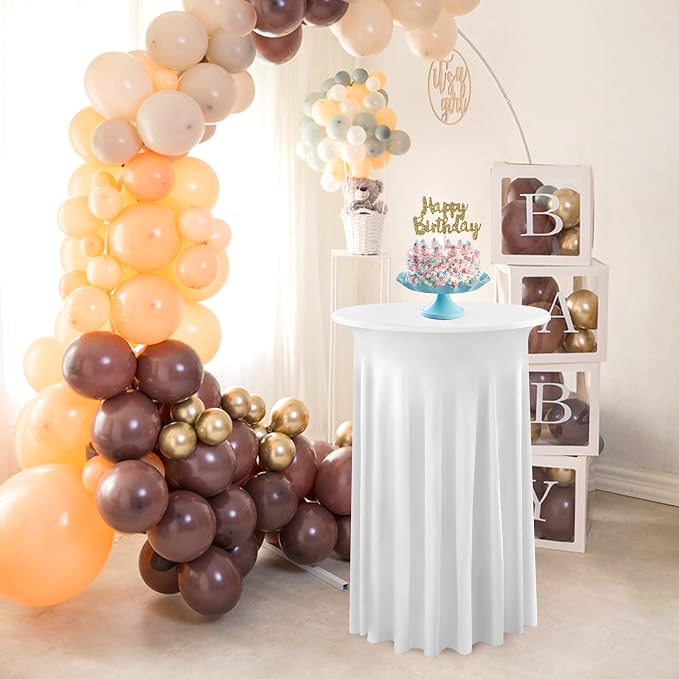 2 Packs White Round High Top Table Cloth for Cocktail Party 32inch×43inch Stretchy Wrinkle Free White Cocktail Table Covers for Party Wedding Banquet Baby Shower Baptism Decor
