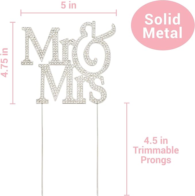 Mr and Mrs Wedding Cake Topper - Premium Silver Metal - Sparkly Wedding or Anniversary Cake Topper - Now Protected in a Box