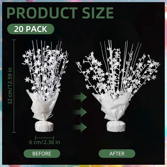 20 Pack White Star Table Decorations Metallic Foil Spray Centerpiece Burst Table Centerpieces for Birthday Party Decoration Graduation Wedding Baby Shower Party Supply (White)