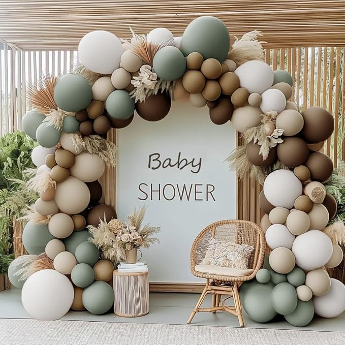 Dusty Green Nude Balloon Arch Double Stuffed Sage Green Brown Beige White Sand Cream Balloon Garland Kit for Neutral Baby Shower Birthday Wedding Woodland Wild One Fall Dinosaur Party Decor