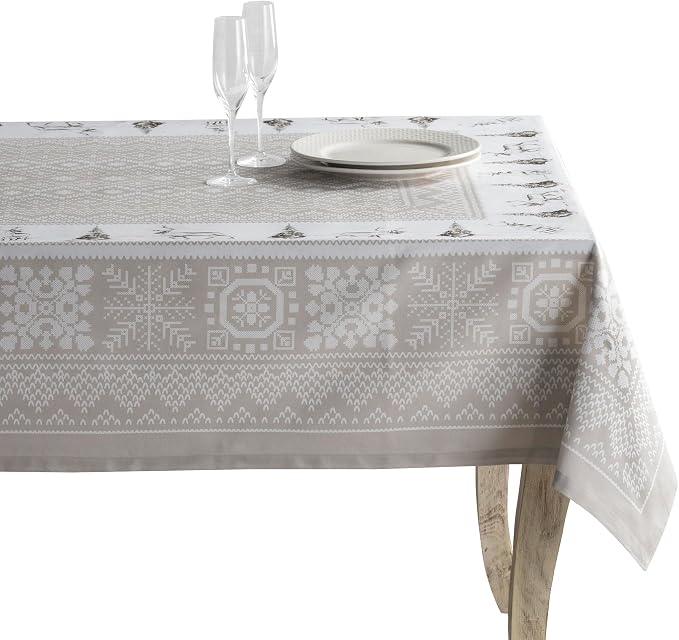 Maison d' Hermine Table Cloth Square Table 100% Cotton 60 x 60 Inches Fall Tablecloth Reusable Everyday Use for Thanksgiving Christmas Decorations Dining Farmhouse Party (Cozy Christmas)
