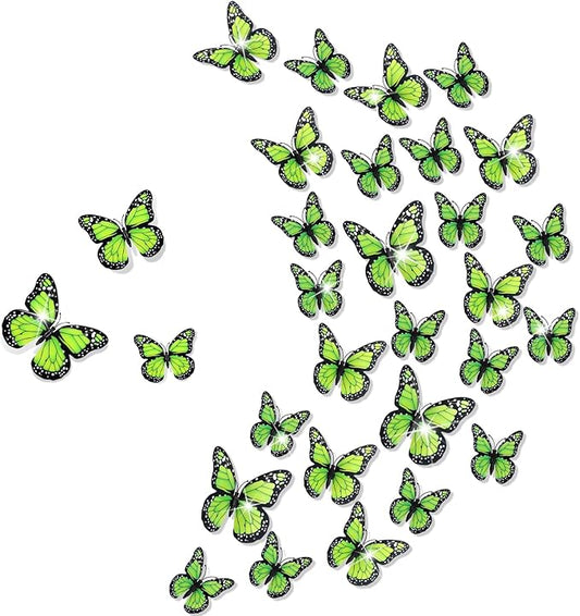 Chuangdi 48 Pcs Green Monarch Butterfly Decorations 3 Size Fake Butterflies Realistic Butterfly Craft Artificial Mariposas Wall Decor for Craft Wedding Home Birthday Party (3.2inch,4inch,4.7inch)