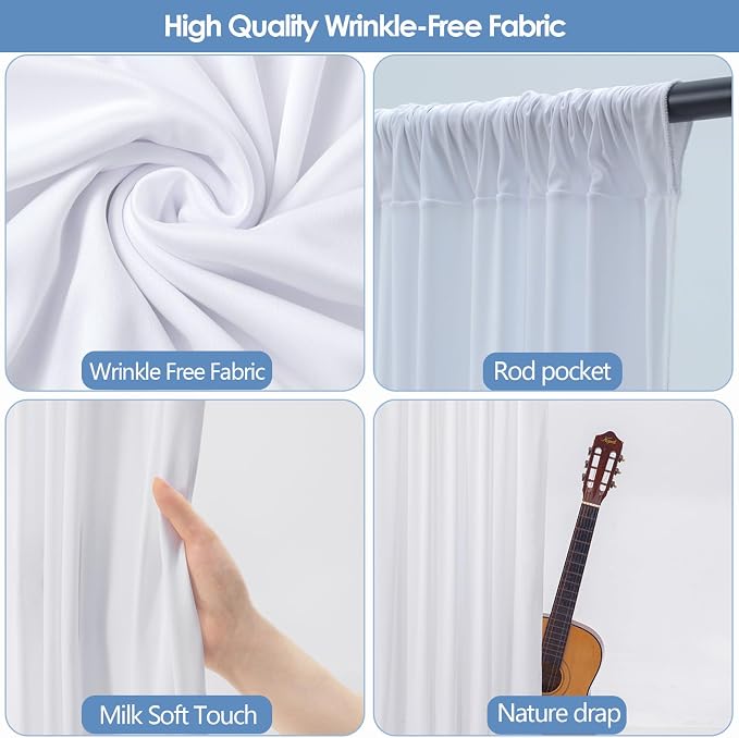 40x10ft Wrinkle Free White Backdrop Curtain for Parties Soft Fabric Drapes Wedding White Curtain Backdrop for Birthday Party Decorations Background for Photography 5x10ft, 8 Panels