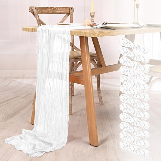 12 Pack White Cheesecloth Table Runner 10FT Boho Gauze Cheese Cloth Table Runner Rustic Sheer Fabric Table Runners for Wedding Bridal Shower Baby Shower Party(21.5×120 Inch)