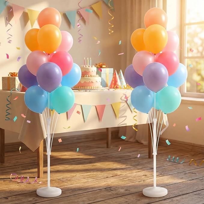 Balloon Column Stand Kit,2 Sets of Assorted Rainbow Balloon Tower Pillar with 10inch Light Multi Color baloon Reusable Design for Wedding Birthday Baby Shower Party Decor