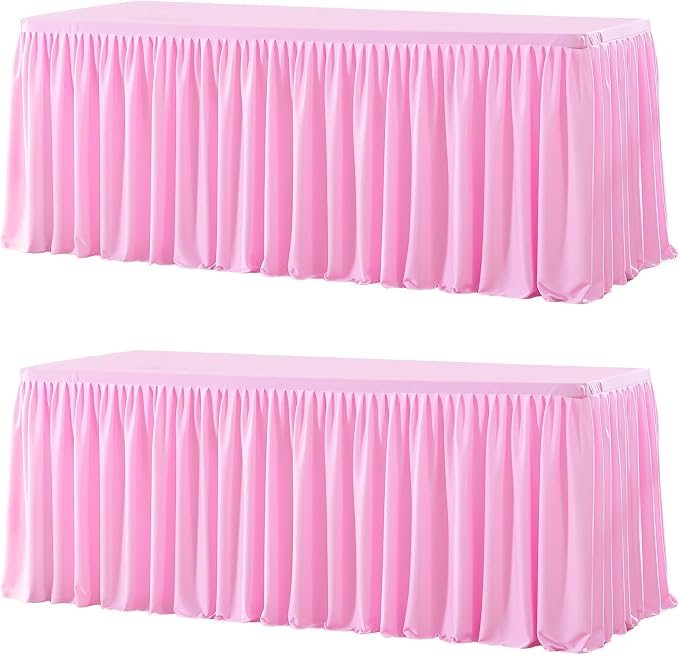 Wish Care 2 Pack Pink Rectangle Table Clothes for 6 Foot Tables, Polyester Fitted Tablecloths 6t Stretch Table Cover for Wedding, Birthday, Parties, Trade Show, Craft Show