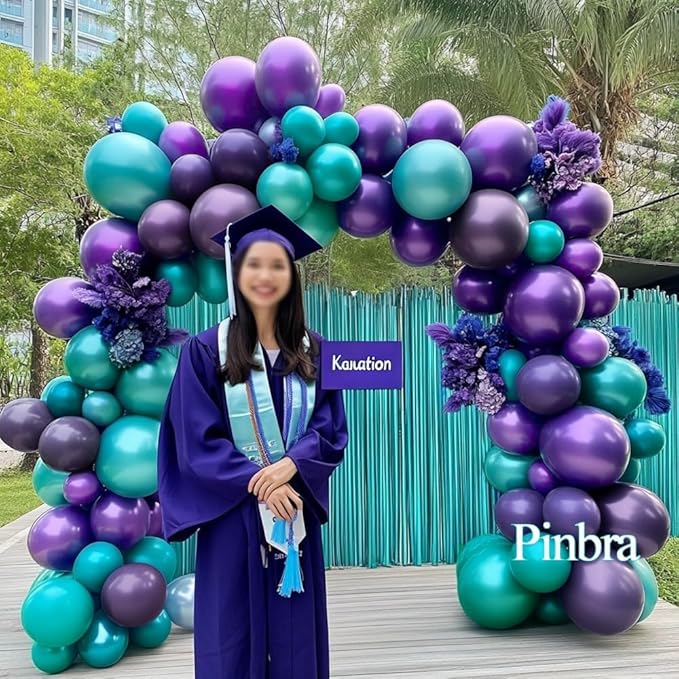 Purple Teal Balloon Garland Double Stuffed Dark Purple Blue Turquoise Green Lavender Lilac Mermaid Balloon Arch Kit for Birthday Wedding Bridal Baby Shower Valentines Graduation Party Decorations