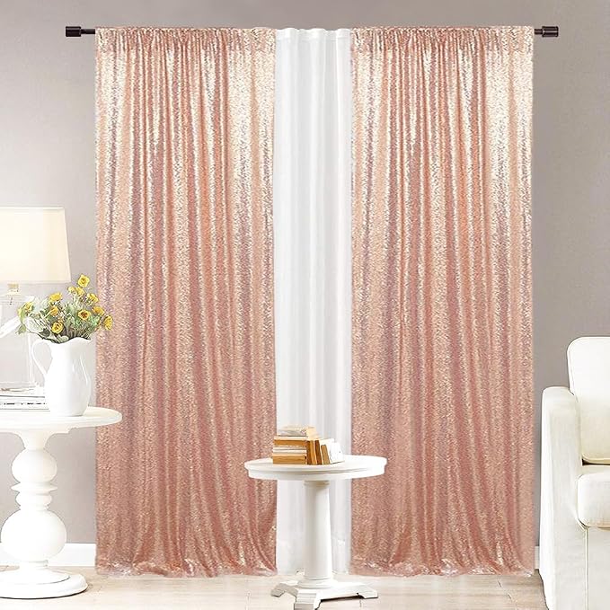 Eternal Beauty Sequin Backdrop Curtains, 2x8 Ft-2 Panels Rose Gold Back Drop for Mother's Day Shimmer Photography Party Wedding Birthday Decor