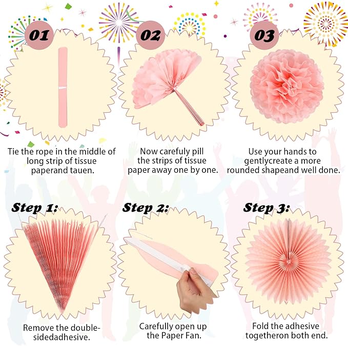 18 Pcs Cielito Lindo Party Decoration Cielito Lindo Decorations Hanging Paper Fans Pom Poms and Paper Banner for Bridal Shower, Fiesta, Engagement, Mexican Baby Shower (Pink)