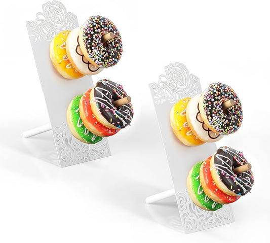 AIM & GGKK White Donut Stand Display Wall for Party,Metal Donut Holder Stand with Floral Design,Dessert Table Donuts Board for Weddings,Birthday,Baby Shower,Bagel Holder Party Decor