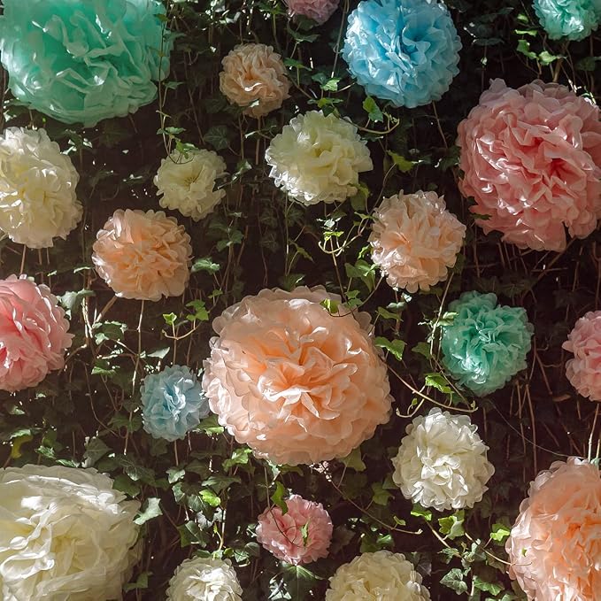Pastel Tissue Paper Pom Poms - Hanging Paper Flowers for Rainbow Pastel Birthday Decorations, Baby Shower Decor, Easter Party Decor and Classroom Decorations by Avoseta (20pc)