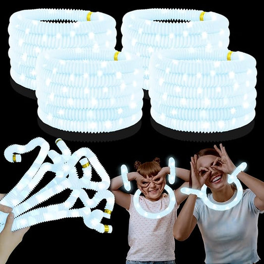 White Glow Sticks Party Favors for Kids 24 PCS,Glow Necklaces Bracelets Accessories Decor for Toddlers Graduation Party,Kindergarten Preschool End of School Year Goodie Bag Stuffers Classroom Prizes