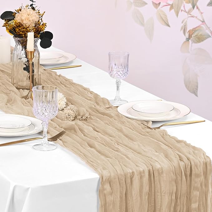 20 Pack Cheesecloth Table Runner - 17x108 Inch Beige Boho Gauze Cheese Cloth Table Runners for Baby Bridal Shower Decoration Wedding Party Summer Garden Farmhouse