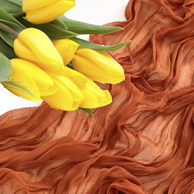 MDS Pack of 20 Cheesecloth Table Runner 35x120 Inch, 10FT Long Gauze Cheese Cloth Table Runner for Wedding Party Birthday Bridal Shower Farmhouse Garden Boho Rustic Table Decoration - Terracotta