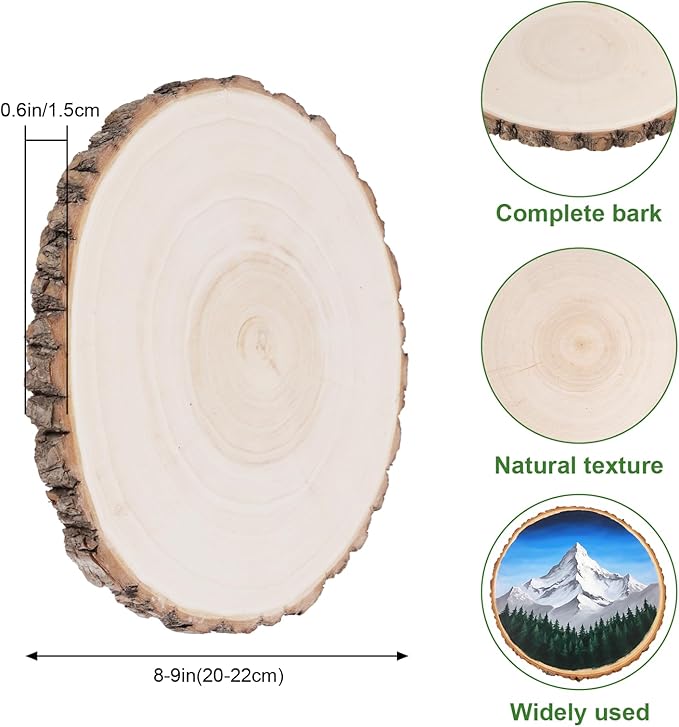 ilauke 8Pcs Unfinished Round Wood Slices 8-9Inch Wood Slices for Centerpieces, Natural Willow Wood Slabs Rustic Table Decor, Perfect for Wedding Decor and DIY Craft Projects
