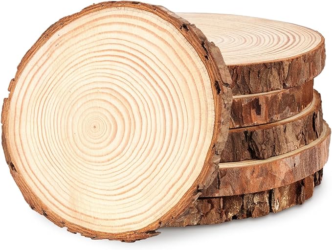 Philorn Wooden Circles for Centerpieces 6Pcs 6.3-7 inch Wood Slices Tree Stump Decor with Bark, Wooden Rounds Unfinished Wood Base Wood Slabs for Centerpieces Wedding Decor, DIY Painting Crafts