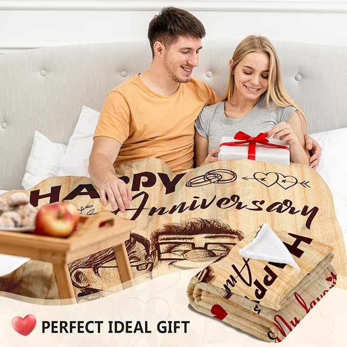Anniversary Romantic Gifts for Men Women - Anniversary Wedding Gifts for Her Him Couple - Happy Anniversary Decorations for Husband Wife Girlfriend Boyfriend - Anniversary Blanket 60"x80"