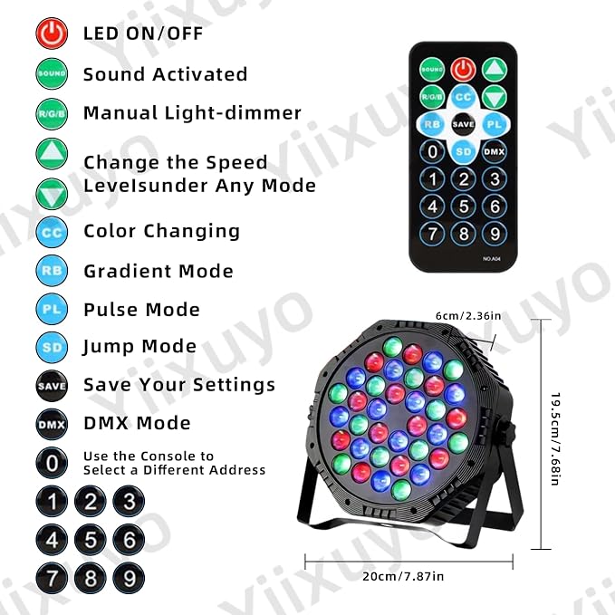 Stage Lights, Dj Party Lights, 36 Led Par Light with Remote & DMX Controlled - 2-Pack-（DJ - Party）