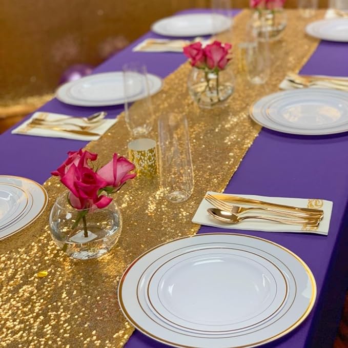 ShinyBeauty Gold Table Runners 108 Inches Long Sequin Table Runner 20 Packs Glitter Fabric Sparkle Golden Table Linen for Party Wedding Outdoor Dining Tables