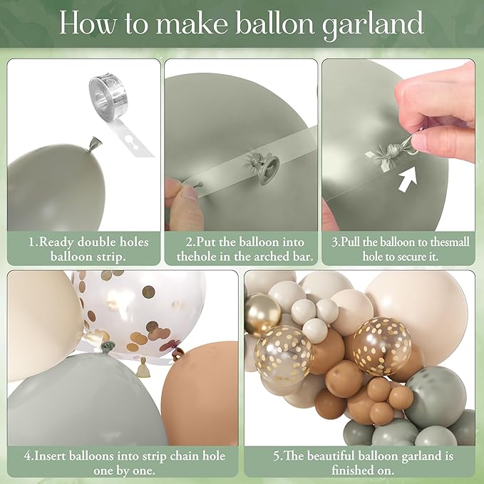 Amandir 173Pcs Dusty Green Nude Balloon Arch Garland Kit, Blush Cream White Sand Avocado Green Brown Gold Confetti Balloons for Neutral Shower Gender Reveal Wedding Birthday Party Decorations