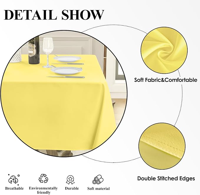Square Tablecloth 52 x 52 Inch Yellow Tablecloths Stain-Wrinkle Resistant Washable Polyester Table Cloths for Holiday, Buffet Parties, and Weddinge 6pack