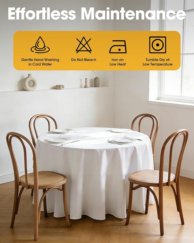 Niuara White Round Table Cloth - 6 Pack, 120" Washable Polyester Tablecloth for Round Tables, Wrinkle-Resistant Table Cover for Weddings & Parties