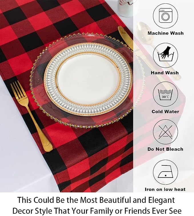 ShinyBeauty Buffalo Plaid Table Runner 13''x72'' Red and Black Check Christmas Table Runner Gingham Table Runner for Family Dinner Outdoor or Indoor Parties Thanksgiving Christmas & Gathering