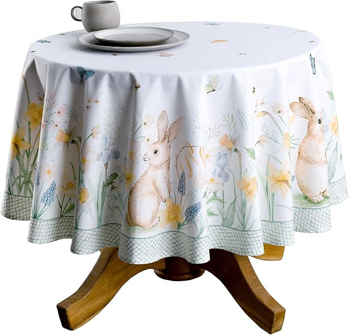Maison d' Hermine Table Cloth Round Table 100% Cotton 69 Round Inches Tablecloth Reusable Decorative for Dining Kitchen Room Farmhouse Party Home Hotel Restaurant Spring Summer - Easter Dew