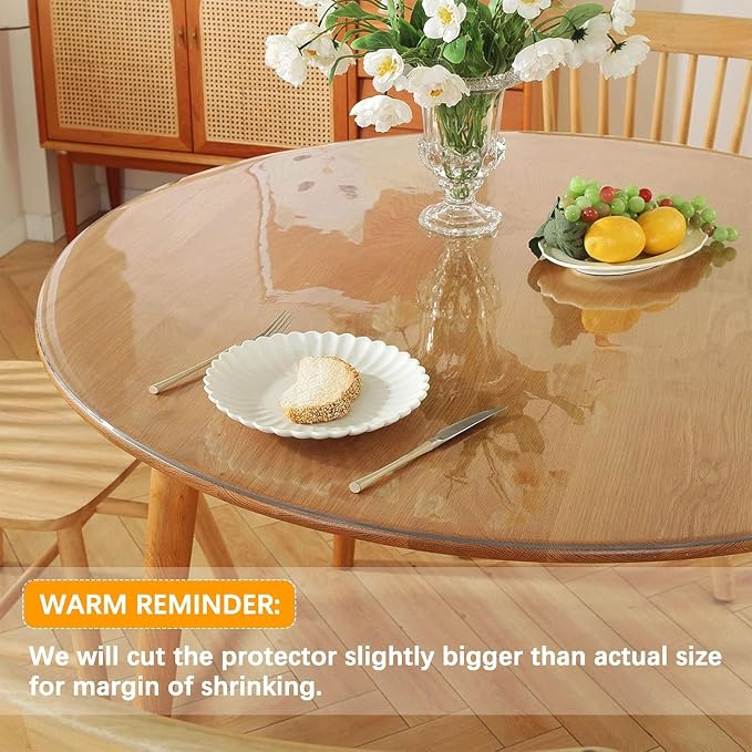 48 Inch 4FT Round Dia Clear Protector Tablecloth Cover Desk Top Pad Mat for Glass Furniture Kitchen Coffee Marble End Bed Sofa Side Bistro Bar Night Stand Dinner Dining Table Thick Plastic PVC Vinyl