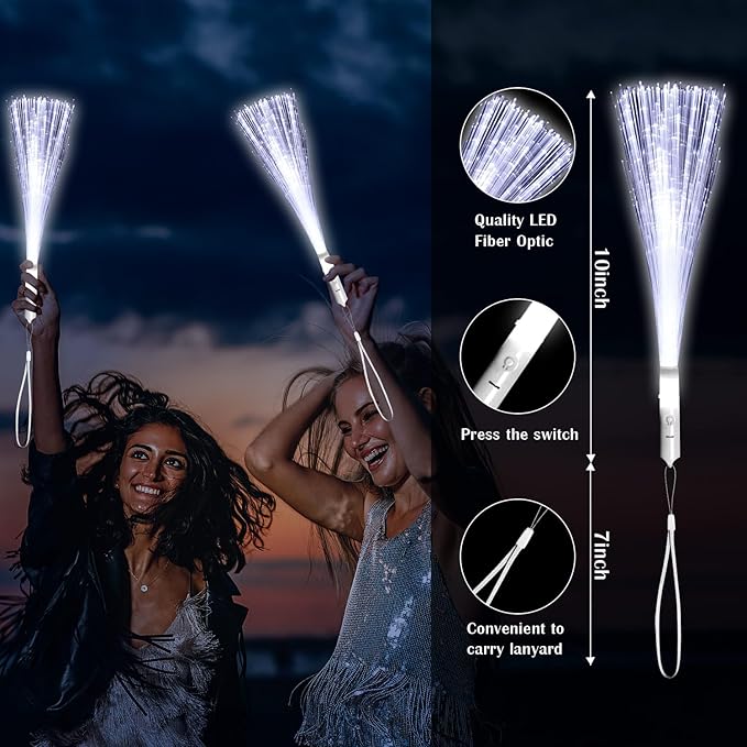 72 Pack White Fiber Optic Wands Glow Fiber Wands Bulk LED Light Up Wands with 3 Flashing Modes LED Flashing Sticks for July 4th Halloween Christmas Valentine's Day Wedding Birthday