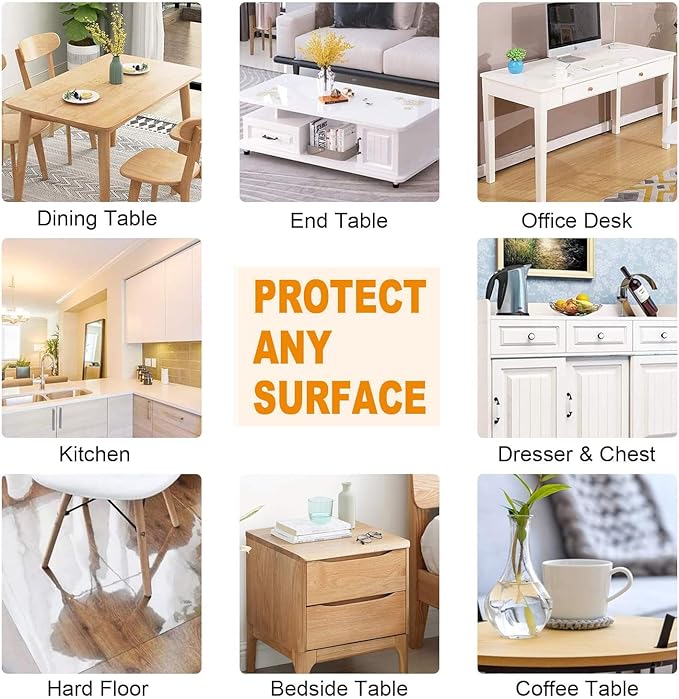 PoPoTo Upgraded Version Clear Table Pad 8x48 Inch Rectangular Transparent Desk Protector Mat Plastic Tablecloths PVC Desk Blotter Table Cover for Side End Table Night Stand Dresser Dining Room Table