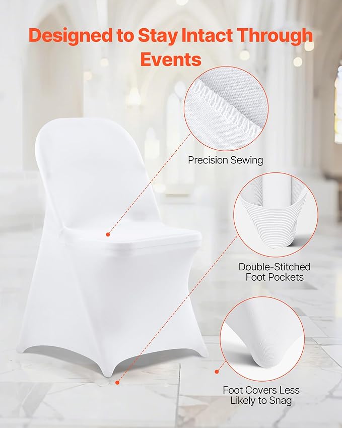 VEVOR Chair Covers, Polyester Spandex Chair Cover, Stretch Slipcovers for Wedding Party Dining Banquet Flat-Front Chair Covers (White-c, 150PCS)