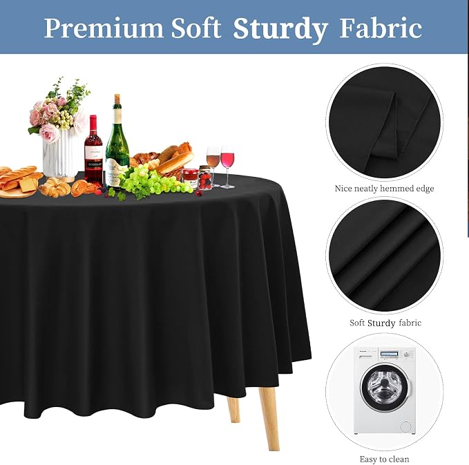 Pesonlook 12 Pack Round Tablecloth Black 90 Inch Polyester Washable Fabric Round Table Cover Black Tablecloth for Wedding/Party/Banquet/Dining/Buffet Table