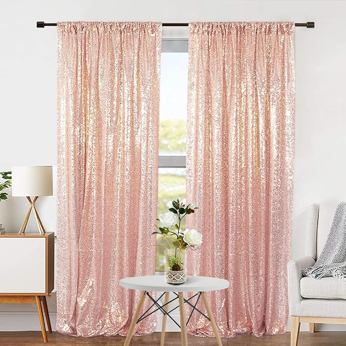Eternal Beauty Sequin Backdrop Curtains, 2x8 Ft-2 Panels Rose Gold Back Drop for Mother's Day Shimmer Photography Party Wedding Birthday Decor