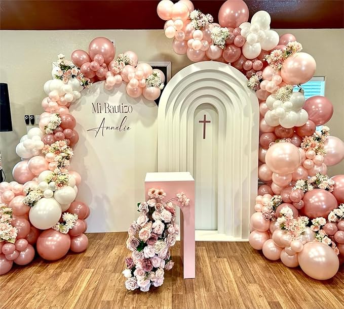 Pearl Pink Double Stuffed Balloons Different Size 115Pcs 5/10/12/18 Inch Pearl Light Pink Balloons Garland kit for Birde to be Wedding Engagement Bridal Shower Birthday Baby Shower Party