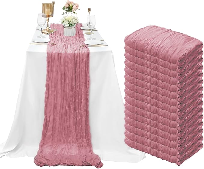 15 Pack Dusty Rose Cheesecloth Table Runner 10Ft Gauze Cheese Cloth Table Runner 35 x120 Inch Boho Table Runners Coffee Table Cloth for Wedding Birthday Party Engagement Bridal Baby Shower Table Decor