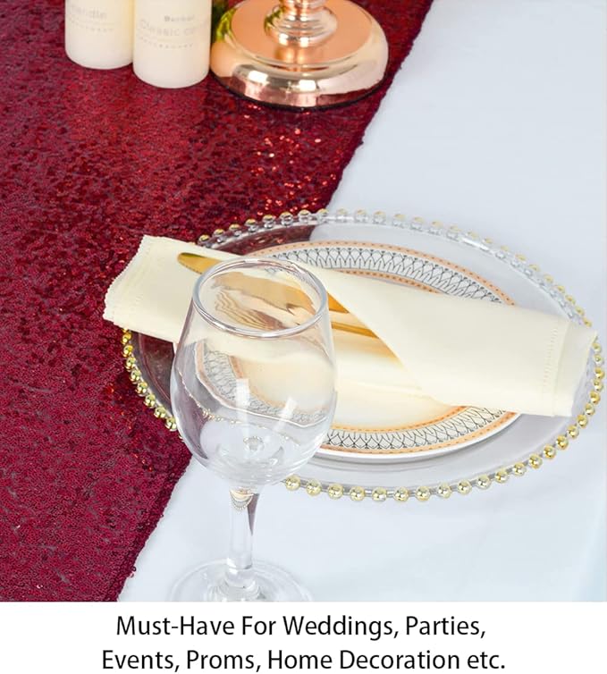 ShinyBeauty Sequin Table Runner Burgundy 12x108-Inch Wedding Table Runners Pack of 15 Wine Table Covers for Party Bridal Shower Decorations Glitter Table Runner for Baby Shower Birthday Party Table