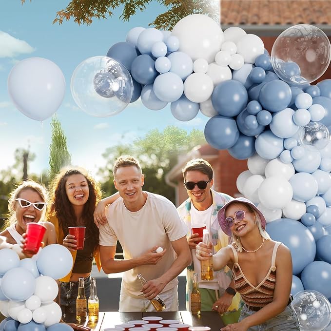 CboDeco Dusty Blue Balloon Garland Arch Kit 140PCS Light Blue White Clear Balloons in 18 12 10 5 Inch for Baby Shower Gender Reveal Bridal Shower Wedding Birthday Party Decorations