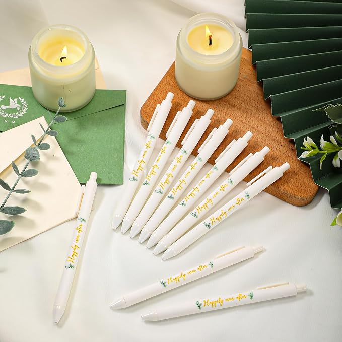 Tenceur 50 Sets Wedding Bridal Shower Pens for Guests with Thank You Cards and Twine Wedding Reception Party Favors Retractable Ballpoint Pens Bulk Black Ink for Proposal Bachelor Party Supplies