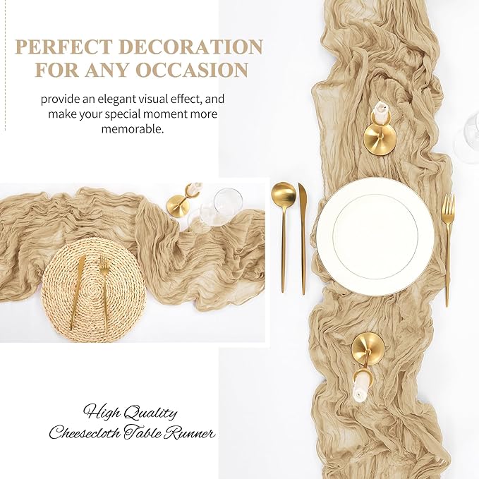 8 Pack 10Ft Cheesecloth Table Runner Beige, 20 x 120 Inch Rustic Gauze Boho Cheese Cloth Wedding Long Table Runner for Wedding Party Bridal Shower Decoration
