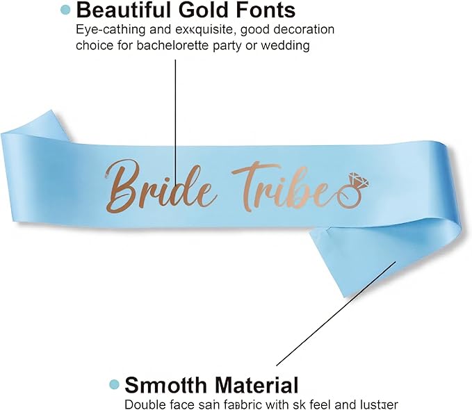 PartyGifts&beyond Bachelorette Party Favors Bride to Be Sash and Veil Set Bachelorette Sashes Bridal Shower Gifts Bride Tribe Sash (Light Blue, 11pcs)