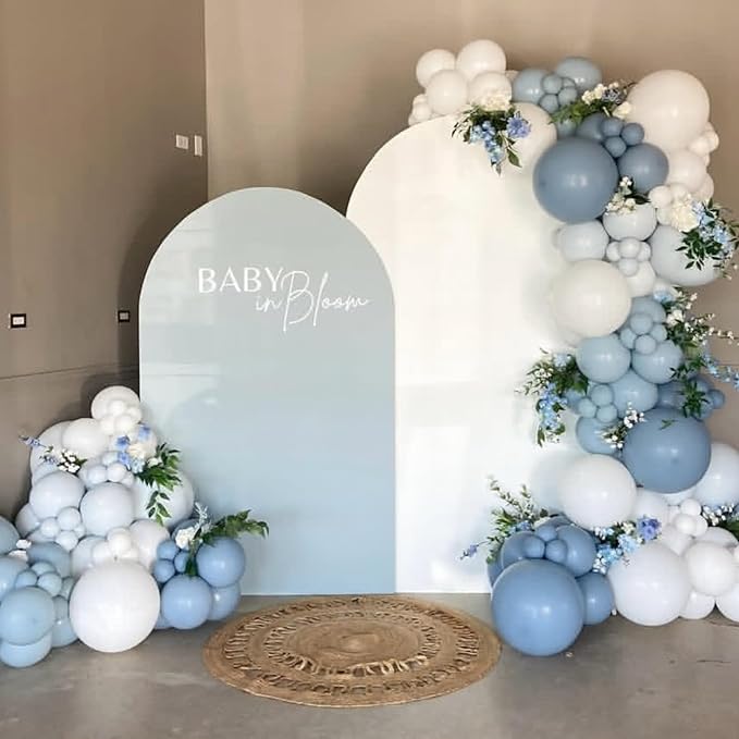 Dusty Blue and White Balloon Arch, Slate Blue Pearl White Ivory Balloon Garland, Different Sizes 18/12/10/5 Inch for Baby Shower Gender Reveal Bridal Shower Wedding Birthday Party Decorations