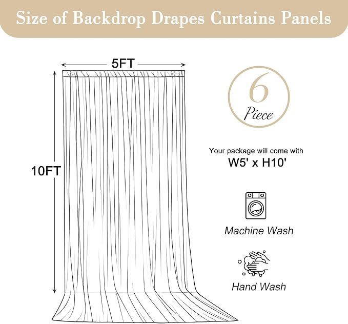 30x10ft Beige Backdrop Curtains for Parties Wedding Photo Wrinkle Free Polyester Photoshoot Curtains Drapes Backdrop for Birthday Baby Shower Graduation Stage Photography Background 6 Panels 5x10FT