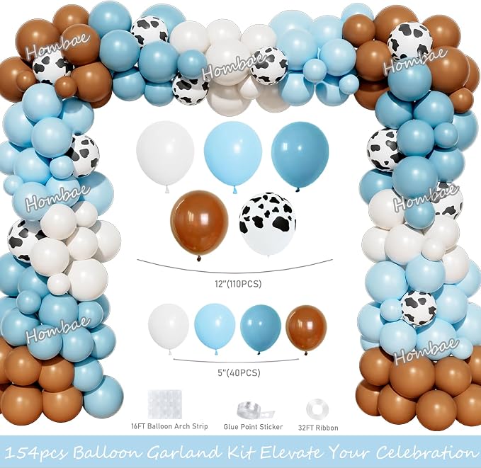 Hombae Cowboy Baby Shower Decorations, 256 PCs Western Baby Shower Party Supplies with A Little Cowboy is On The Way Backdrop, Balloon Garland, Cake Topper, Tableware Set - Plates, Napkins, Forks